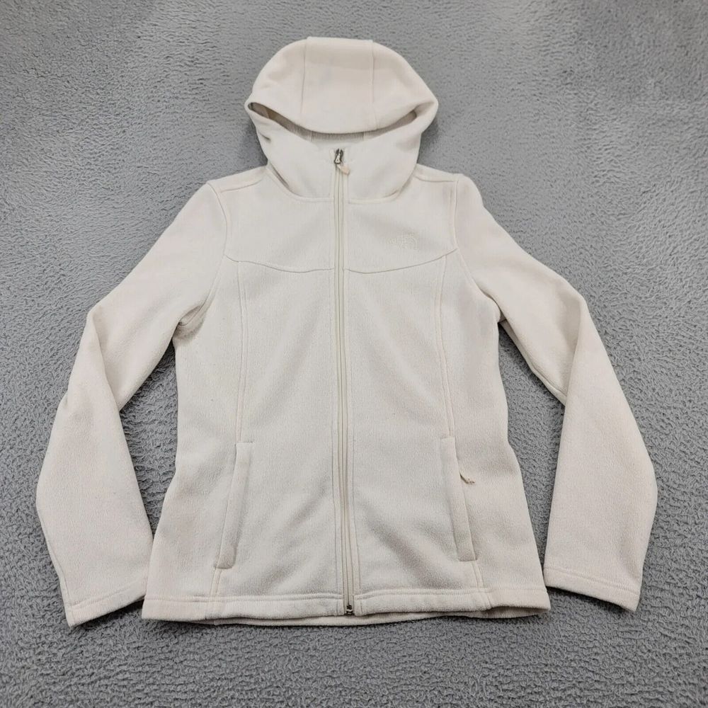 The North Face Jacket Womens Medium Cream Fleece Maggy Hoodie Outdoors Camp Logo